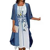 Women's Elegant Two-Piece Set Wedding Guest Formal Cocktail Dress with Jacket Flowy Casual Boho Floral Midi Dress