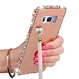 Galaxy S8+ / S8 Plus, AMASELL [Pearl Tassels] PC Hard Mirror Back Cover and Luxury 3D Bling Color Rhinestone Diamond Metal Bumper Cases for Samsung Galaxy S8 Plus 2017, Rose Gold