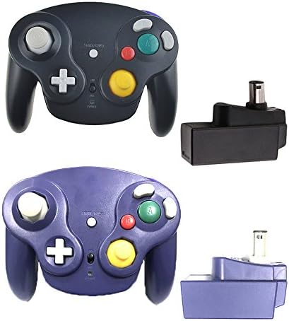 Poulep 2 Packs Classic 2.4G Wireless Controllers Gamepad with Receiver Adapter for Nintendo Wii U Gamecube NGC GC (Black and Orange)
