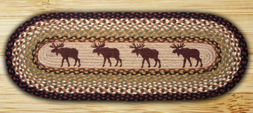 Earth Rugs 64-019 Oval Braided Printed Table Runner, 13-Inch by 48-Inch, Moose