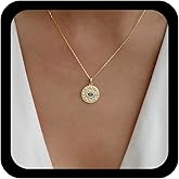 Jugielu Gothic Evil Eye Coin Necklace Gold Cz Eyes Necklaces Evil Evil Eye Medallion Necklace Luck Eyes Chain Necklaces Disc Coin Pendent Protection Jewelry for Women