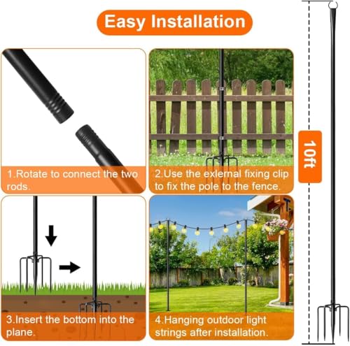 gresonic Patio Lighting Pole - 6 Packs 3M Outdoor Steel Lighting Pole for Outdoor Garden Backyard Decoration (Pack of 6)