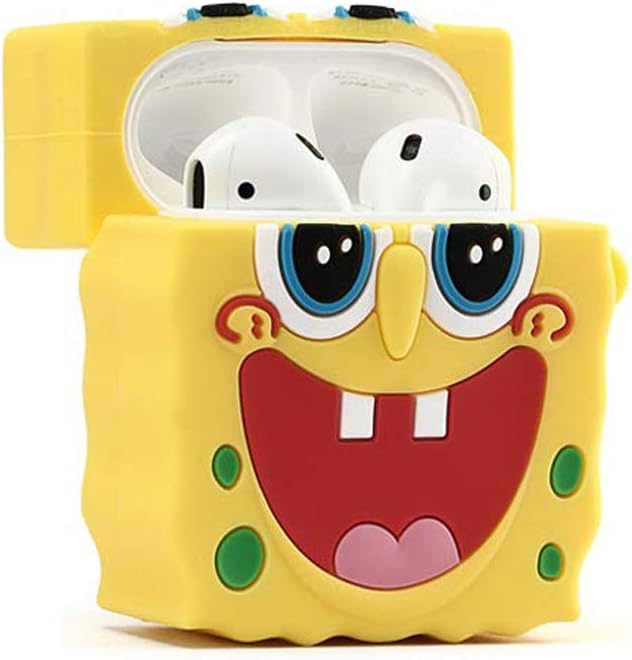 Auslese™ 3D Funny Cartoon Character AirPod Case Protective Soft Silicone Slim Cover and Skin Compatible with Apple Airpod Charging Case (Spongebob)