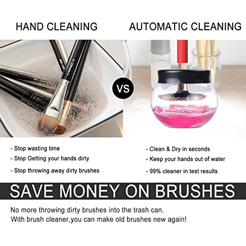 Makeup Brush Cleaner, Deep Cleaning Brushes Dryer Machine cosmetic brush cleaner tool with 8 Rubber Holders for All Size Make up Brushes Perfect for Beauty Personal Care Battery Included