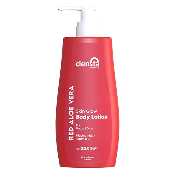 CLENSTA RED ALOE VERA SKIN GLOW BODY LOTION | WITH NIACINAMIDE & VITAMIN C | NATURAL MOISTURIZER FOR RADIANT SKIN | HYDRATING & ANTI AGING LOTION | 13.53 FL OZ (400ML)