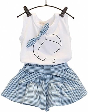 USWeeLinB Girls Dress, Kids Cute Smile Bowknot Girl Pattern Shirt Top Grid Shorts Set Clothing