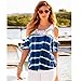 HANYI Elegant Shirt Lady Girls Summer Beach Fashion Sexy Print Lace Blouse Tops (L, Blue)