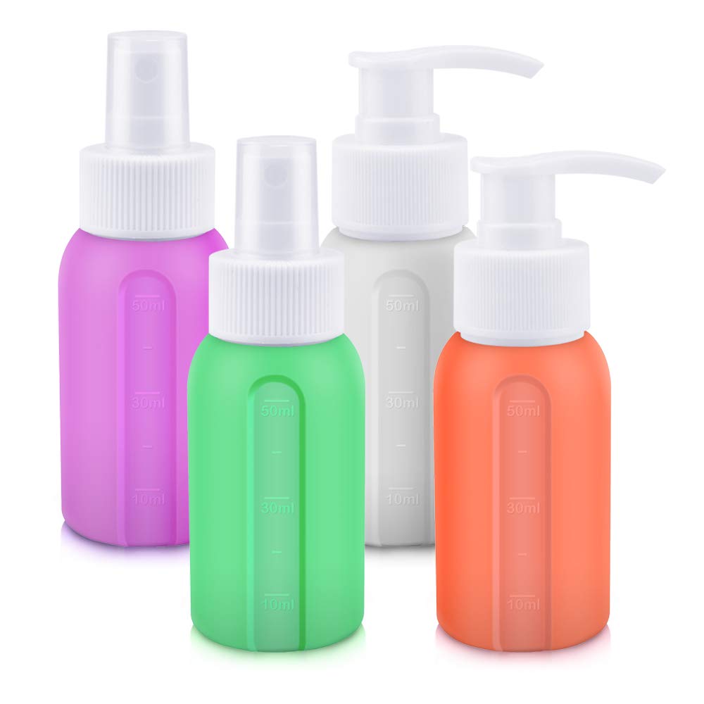 4 Pack Silicone Pump Bottle Spray Bottle Leak Proof Refillable Dispenser Portable Travel Size 1.7oz/50ml Toiletries Containers (4Pcs) : Beauty