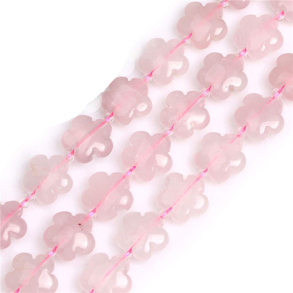 Sweet & Happy Girl's Store 15mm Flower Gemstone Rose Quartz Beads Strand 15 Inch Jewellery Making Beads