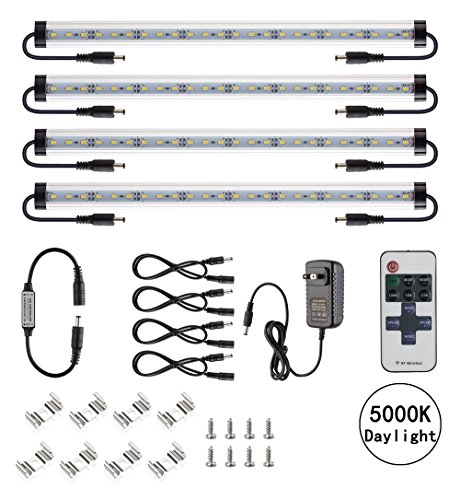 Dimmable LED Under Cabinet Lighting Kit – 4pcs Extendable Under Counter LED Light Bar for Gun Box, Locker, Closet, Shelf, Reception Desk, Kitchen, Show Case Lighting (5000K Daylight)