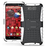 MAXX Case, iThrough Stand Function Dual-layer TPU & Plastic Protection Cover Carrying Case for Motorola Droid MAXX XT1080M (White-)