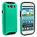 Fulland Hybrid Silicone Armor Case with Card Holder, Kickstand, Stylus and Screen Protector for Samsung Galaxy S3 - Aqua Green