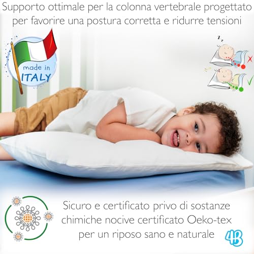 4BABIES - Baby Cot Cushion 40 x 60 cm, Breathable Hypoallergenic Children's Pillow with 100% Italian Cotton Cover, Hypoallergenic Anti-Dust Mite for Crib