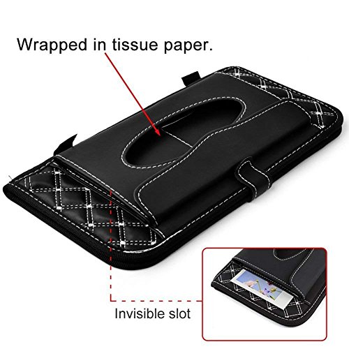 Yolu CD Visor Organizer,Car Sun Visor Tissue Bag Multi Function Double-Deck Auto Extra Car Vehicle Pocket,CD Holder Visor with Tissue Holder,16 Cd/DVD Slots Stored Safely CD Storage Cases for Car