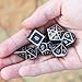 TecUnite 7 Dice Metal Polyhedral Dice Set Role Playing Game Dice Set with Storage Bag (Shiny Silver and Black)
