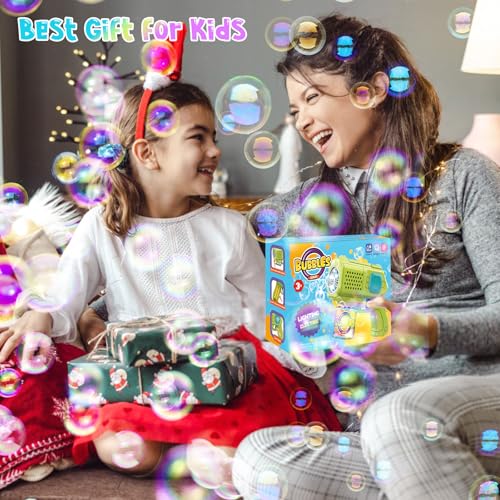 Bombble 2 Pcs Automatic Bubble Gun - 8000+ Bubbles/Min Via 10 Holes, Leakproof and Portable, LED Lights, Bubble Machine for Children - Birthday/Wedding/Party/Gift