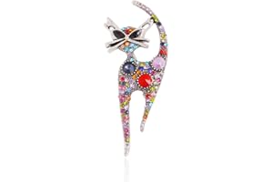 HEBELEE Vintage Rhinestone Cat Brooch Pin for Women Girls Silver Plated Fashion Cute Colorful Crystals Animal Kitten Brooches Lapel Pins Dress Accessories Holiday Birthday Party Jewelry Unisex Gift Souvenir