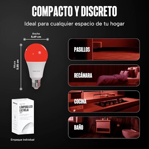 Sleep Ritual Foco LED de Luz Roja de 620nm, 100% libre de luz azul. Bombilla de Luz Roja Ideal para uso Nocturno para antes de Dormir. Red Light Bulb. 5 Watts.