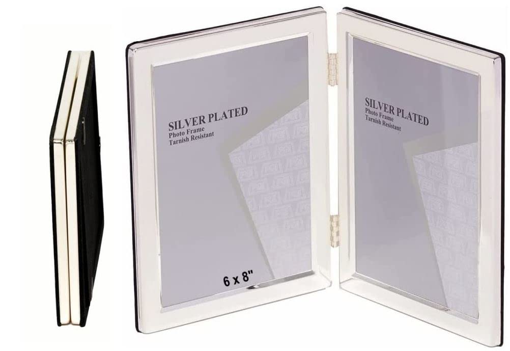 6 x 8-inch Silver Flat Edge DOUBLE PORTRAIT Photo Frames - Velveteen Backing - Tarnish Resistant (6 x 8-inch)