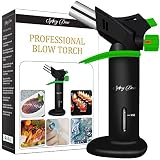 Spicy Dew Blow Torch - Creme Brulee Torch - Refillable Professional Chefs Culinary Kitchen Torch with Safety Lock and Adjustable Flame - Butane Torch with Fuel Gauge - Cooking Food Torch