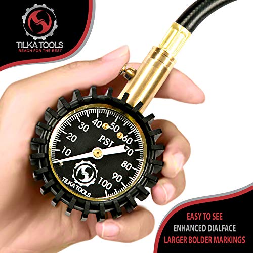 TILKA TOOLS Tire Pressure Gauge Choose Tire Gauge Pressure (0-60)(0-75)(0-100) PSI Gauge with Analog Dial Heavy Duty for Truck Motorcycle Car or Bike Tire Gauge as Garage Gifts for All Men and Women