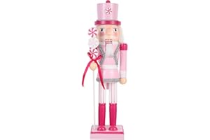 LULU Deer Christmas Nutcracker Ornament ，15inch King Soldier Nutcracker Suitable for Table, Fireplace Decoration Christmas Party Supplies (Pink Lollipop)