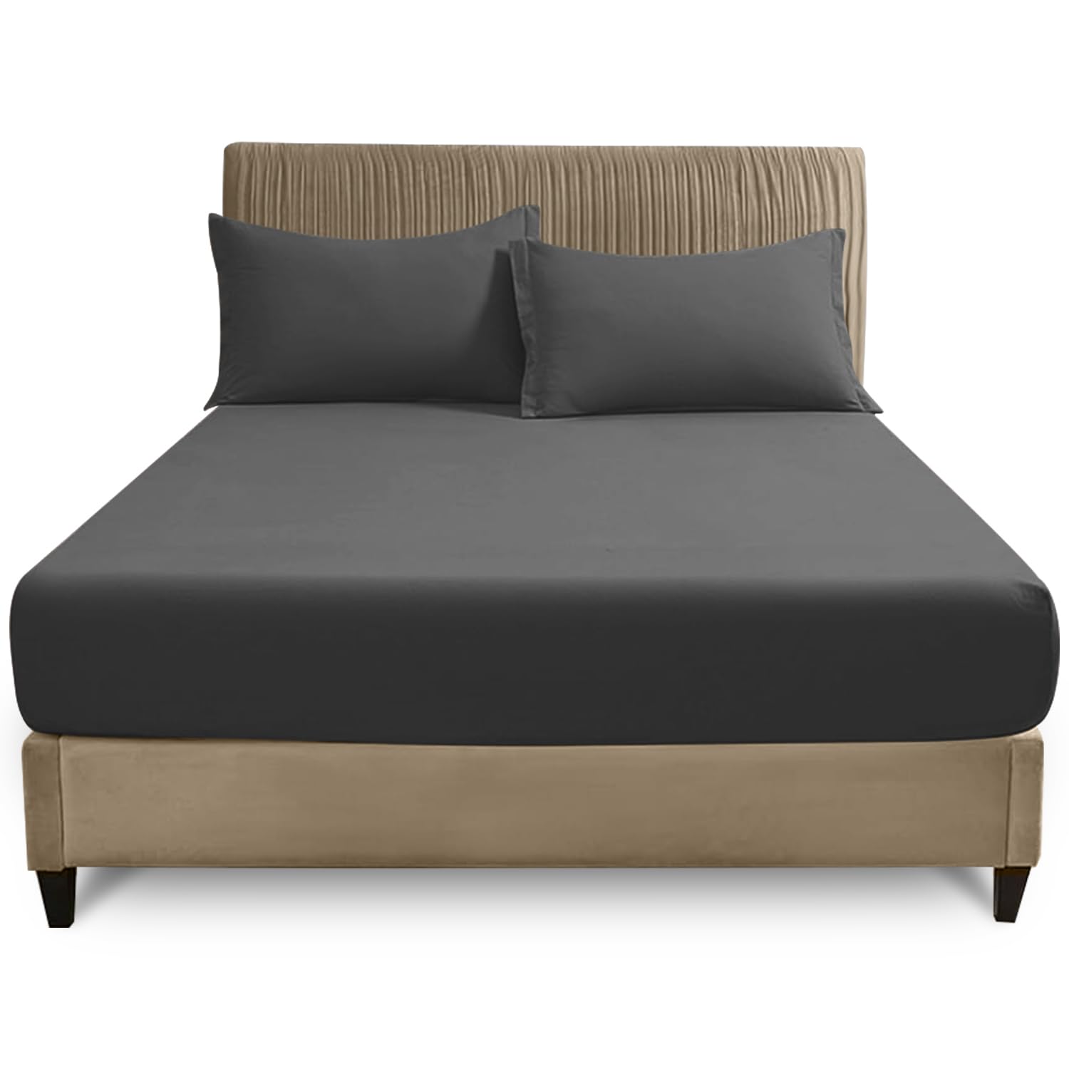 "GC GAVENO CAVAILIA Double Fitted Sheet | 25cm Deep Polycotton Bed Sheet | Soft, Durable & Wrinkle Resistant Easy Care Plain Dyed Bedding | Charcoal Deep Mattress Bottom Sheet - 135 x 190 cm"