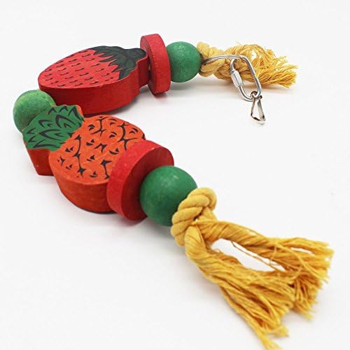 Bird Toy, Hanging Swing Parrot Chew Toy, Fruit Shape Design and Spiral Hook Parrot toy(17.3” x 2.4” x 2.4”)