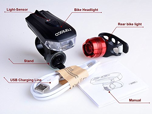 Bike Light,400 lumens LED Bicycle Front Light, USB Rechargeable Safety Lights for Outdoors, Cycling Headlight and Rear Light Both Included