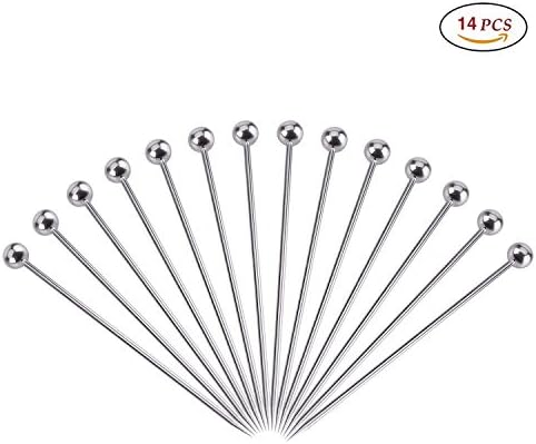 Stainless Steel Cocktail Picks,Hanzeek Luxury 18/8 Cocktail Decoration Fruit Stick Pewter Martini Picks Swizzle Picks Cocktail Skewers, Wedding Party Celebration Party Supplies, Set of 14