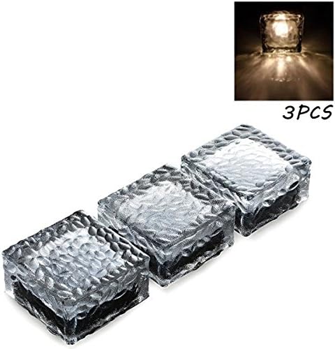 3PCS Solar Powered Waterproof IP68 Frosted Glass Solar Brick Paver Light Rechargeable In-Ground Lights Outdoor Garden Patio Path Deck Road Light(Warm )