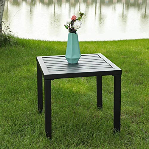 PHI VILLA Black Patio Table Metal Square Coffee Tea Bistro Table Small