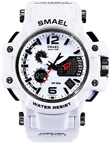 Richermall SMAEL Men's Sport Military Watch Dual Display Analog Digital Watch 50M Waterproof with Backlight for Sports Swimming (white)