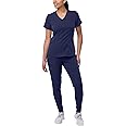 Adar Pro Modern Athletic Scrub Set For Women - Modern V-Neck Scrub Top & Yoga Jogger Scrub Pants