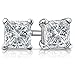 Solid 925 Sterling Silver Square Cubic Zirconia CZ Solitaire Stud Earrings (5mm, Princess Cut)