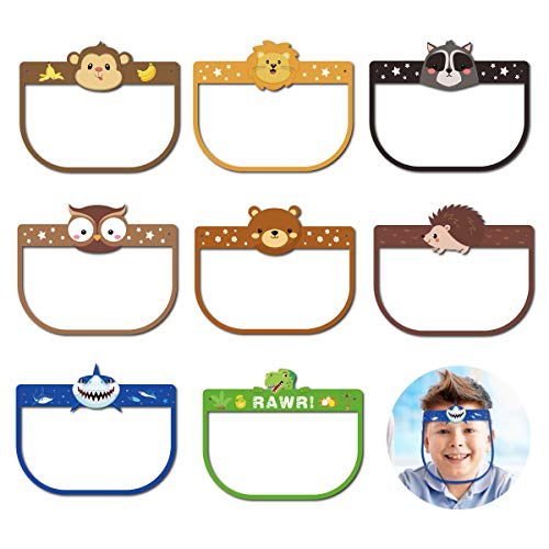 Adofect 8 PCS Kids Face Visor Cover, Reusable Full Clear Face Visor Mask with Elastic Band & Sponge (8 PCS For Boy)