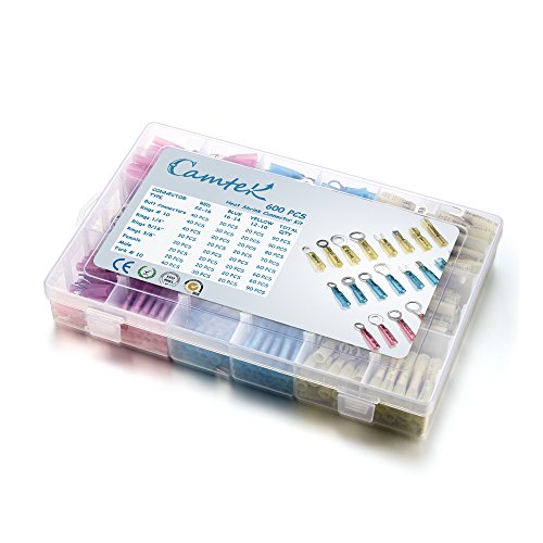 600 PCS Heat Shrink Wire Connectors Terminals, Camtek Waterproof Butt Connectors Electrical Insulated Crimp Terminals Marine Automotive Wire Connectors