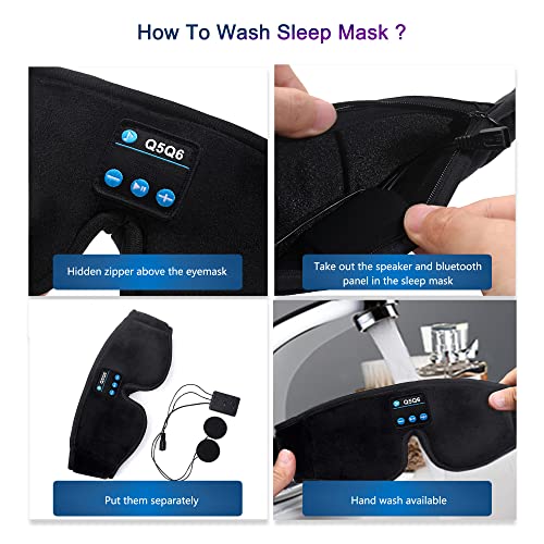 Q5Q6 Sleep Headphones, 3D Bluetooth Sleep Mask, Wireless Sleeping Headphones for Side Sleepers, Sleep Mask with Bluetooth Headphones Insomnia Travel Nap Gifts Men Women