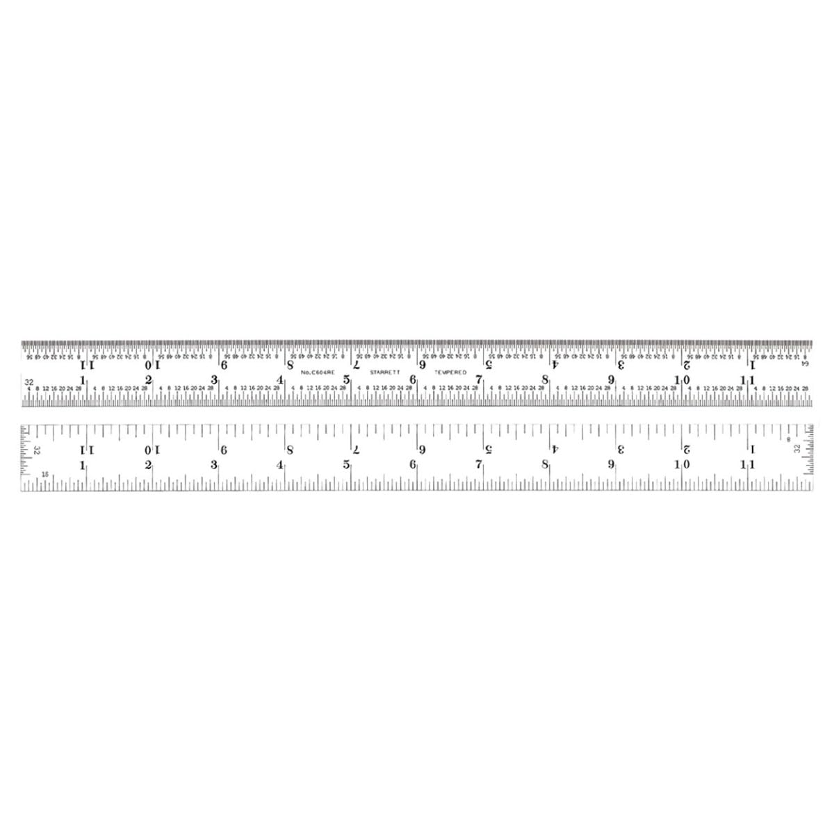 Starrett C604RE-12 Spring Tempered Steel Rule With Inch Graduations, 4R Style Graduations, 12" Length, 1" Width, 3/64" Thickness