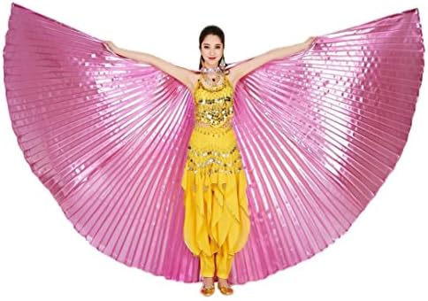 Doinshop Women's Egypt Belly Dance Costume 360 Degrees Bifurcate Isis Wings No Sticks (Free Size, Pink)
