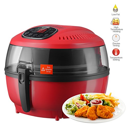 Click Here to See More Images Mecor 10QT Electric Air Fryer Digital Touch Screen Temperature Timer Control With Cooking Presets for Healthy Low-Fat Air Fryer with Little to No Oil Red