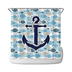 Allenjoy Fish Anchor Shower Curtain Set Underwater Tropical Cartoon Fish for Kids Ocean Nautical Ripple Waterproof… 51FbZEHFGEL