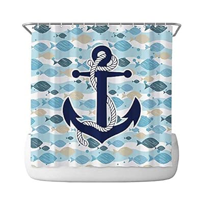 Allenjoy Fish Anchor Shower Curtain Set Underwater Tropical Cartoon Fish for Kids Ocean Nautical Ripple Waterproof… 51FbZEHFGEL
