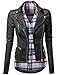 Awesome21 Women's Women's Classic Leather Moto Jacket with Furry Lining and Double Belt