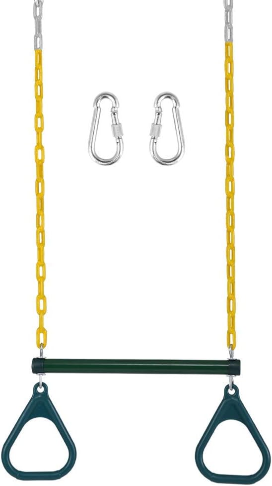 Instag Swing Heavy Duty Trapeze Swing Bar with 2 Rings-Long Heavy Duty Playground Trapeze Bar with Rings Extra Chain Swing Set