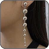 Long Gold Ball Dangle Statement Earrings for Women Fashion Vintage Round Beaded Drop Hanging Earrings Bold Earrings Wedding Valentine's Day Jewelry