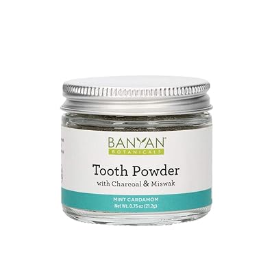 Banyan Botanicals Tooth Powder &ndash; Fluoride-Free Herbal Toothpaste Powder Alternative with Miswak &amp; Charcoal &shy;&ndash; for Strong, Healthy Teeth &amp; Gums &ndash; 0.75oz, 80+ Uses &shy;&ndash; Non GMO Sustainably Sourced Vegan
