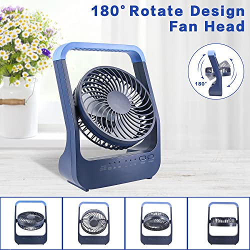 ATEngeus 6" USB Desk Fan with 20000mAh Battery Small Table Fan Adjustable Head 3 Speeds 180° Rotating for Home Office Bedroom Table Outdoor Office