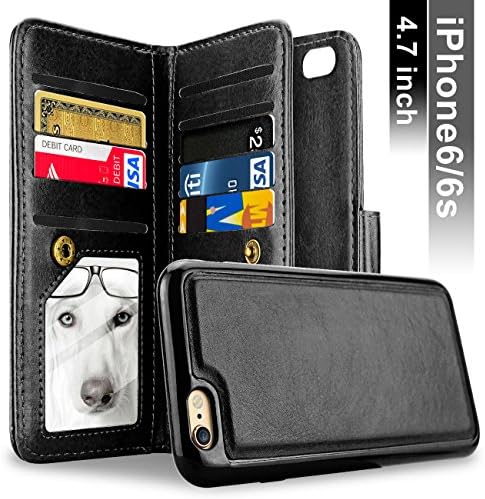 iPhone 6 Case, iPhone 6S Case, Samcore Leather Wallet Flip Case with Detachable Folio, Card Slots, Premium PU Leather, Retail Box for iPhone 6/6S 4.7 Inch [BLACK]