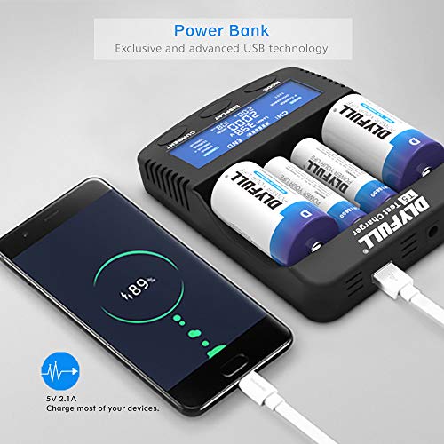 Dlyfull Pro Fast Battery Charger with LCD Display, 4 Slots Smart Battery Charger for 3.7V Li-ion 26650 22650 26500 18650 17500 17335 14500 & A AA AAA AAAA C SC D Ni-MH/CD Rechargeable Batteries - Thumbnail 3